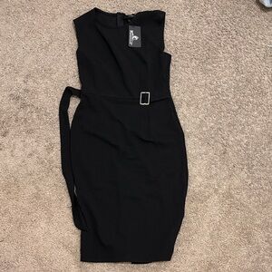 Chic Black Midi Dress with Belt